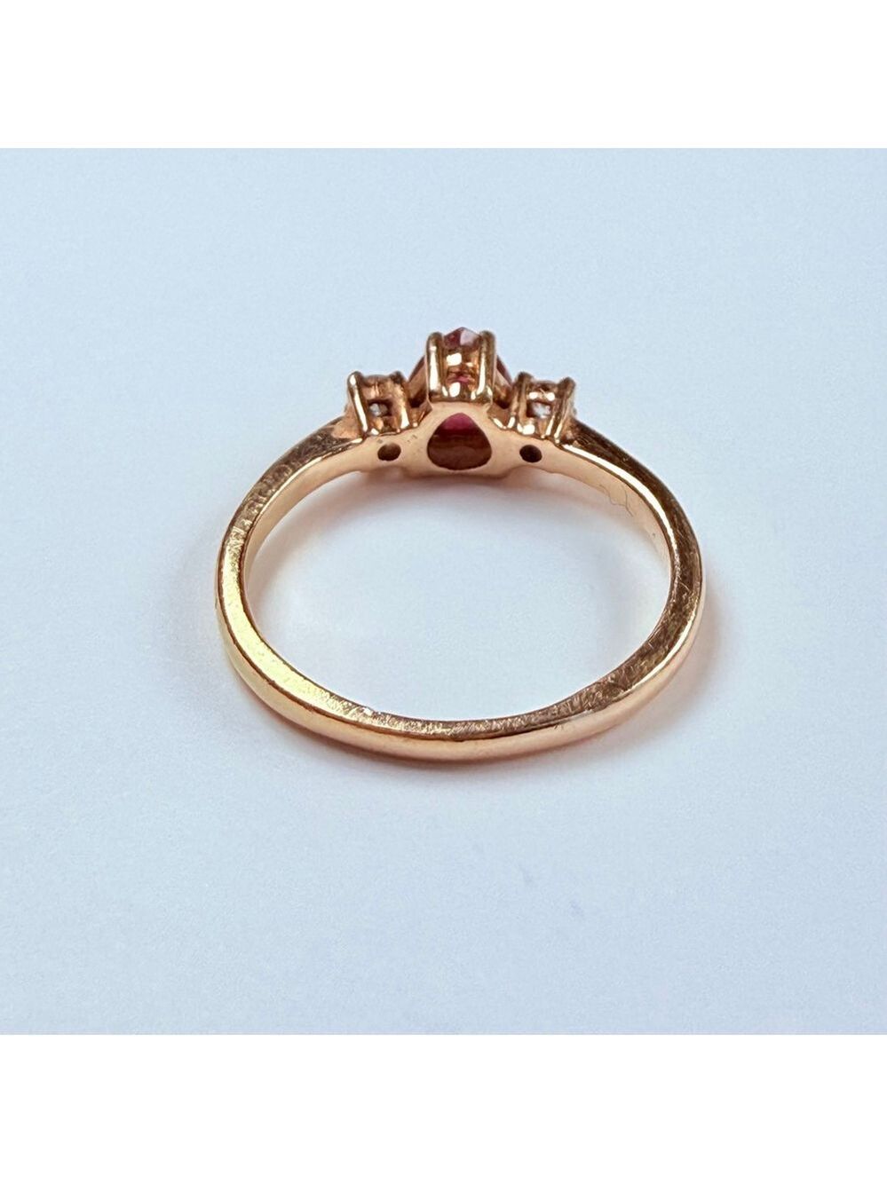 14K Solid Yellow Gold Red Genuine Ruby Heart & Diamond Vintage Ring - Picture 6 of 10